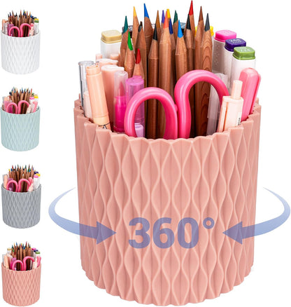 Pen Holder - 360° Rotating, 5 Slot Pen Holder For Desk. Pencil Holder For Office,School,Dorm Room&Vanity, Desk Accessories(White)