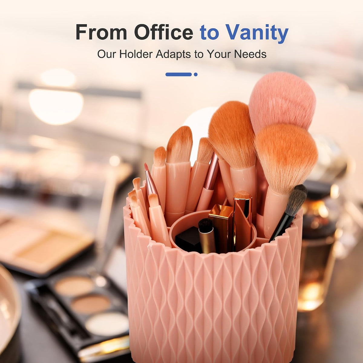 Pen Holder - 360° Rotating, 5 Slot Pen Holder For Desk. Pencil Holder For Office,School,Dorm Room&Vanity, Desk Accessories(White)