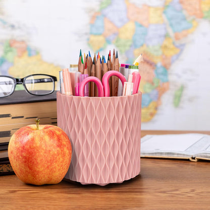 Pen Holder - 360° Rotating, 5 Slot Pen Holder For Desk. Pencil Holder For Office,School,Dorm Room&Vanity, Desk Accessories(White)
