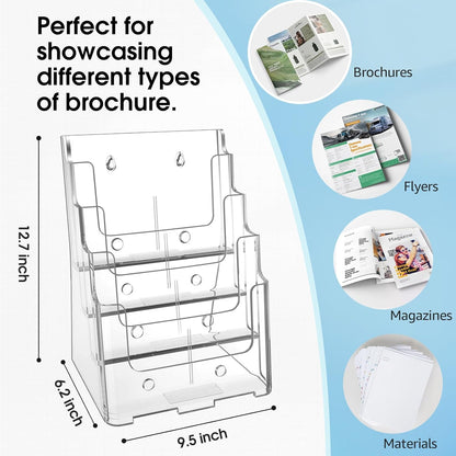 4 Tier Brochure Holder, 8.5 x 11, Removable Divider, 1 Pack