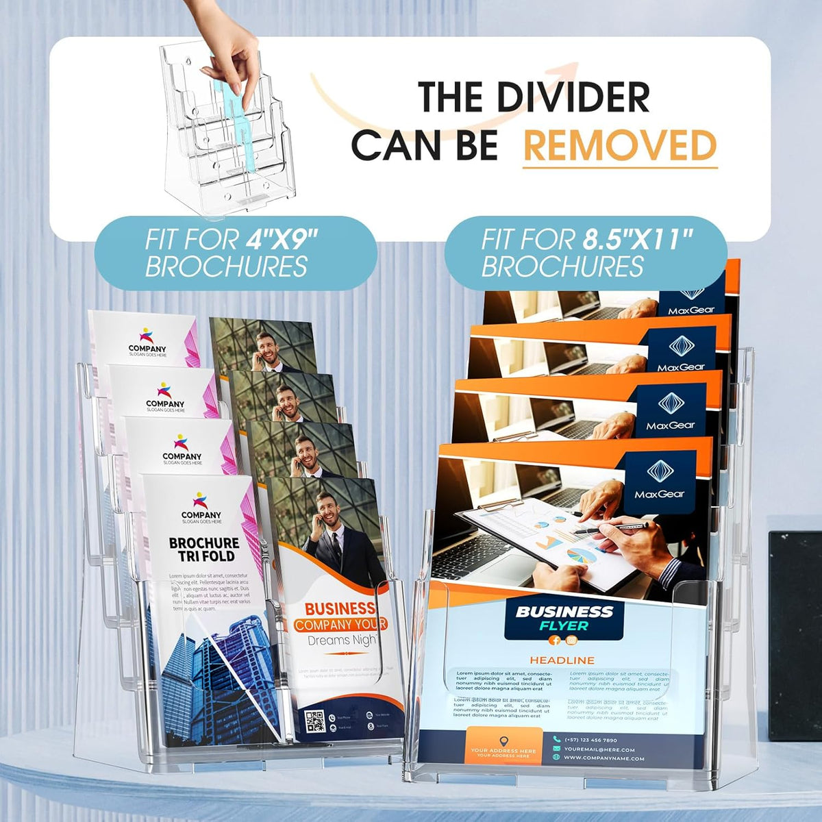 4 Tier Brochure Holder, 8.5 x 11, Removable Divider, 1 Pack
