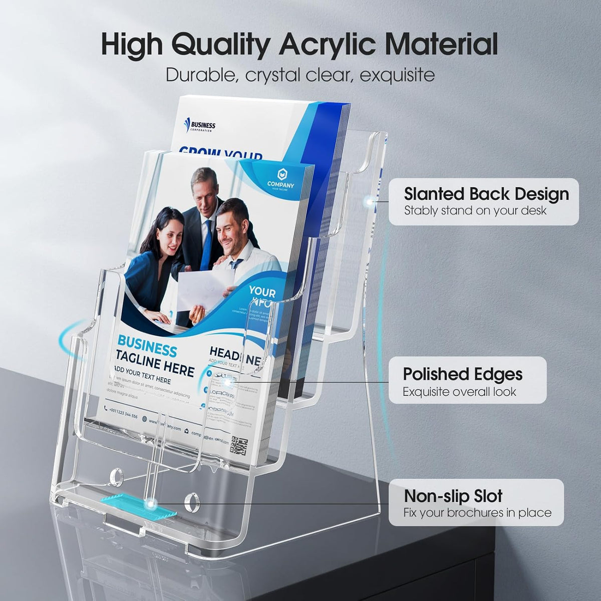 4 Tier Brochure Holder, 8.5 x 11, Removable Divider, 1 Pack