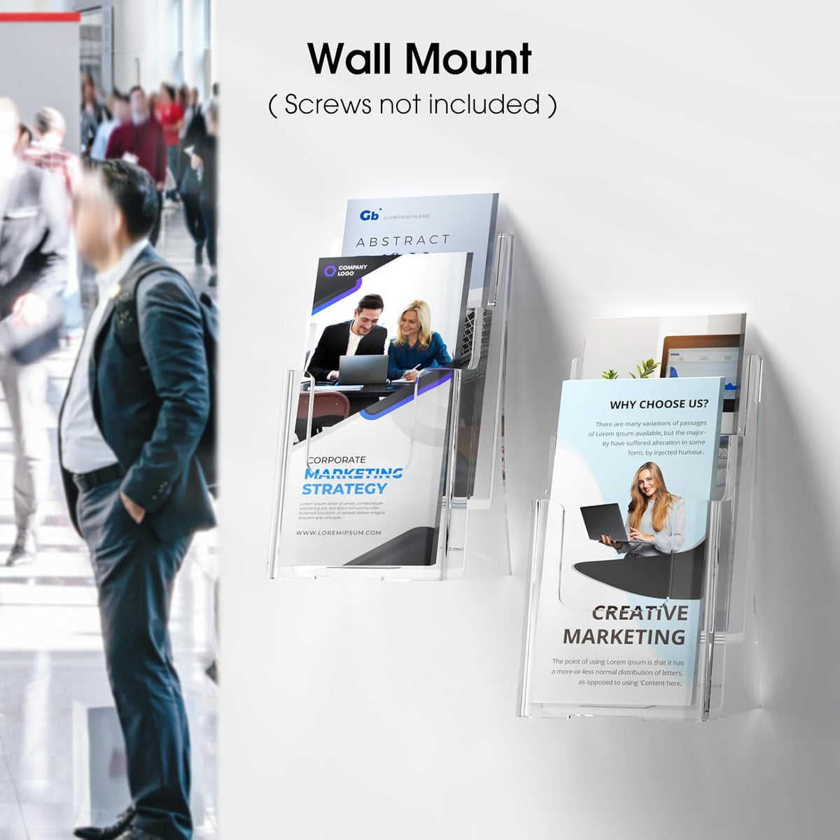 4 Tier Brochure Holder, 8.5 x 11, Removable Divider, 1 Pack