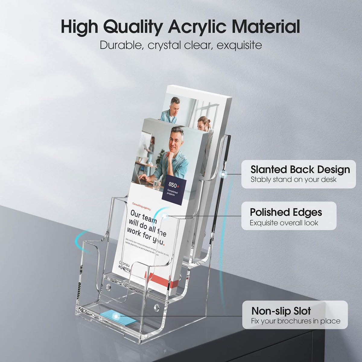 4 Tier Brochure Holder, 8.5 x 11, Removable Divider, 1 Pack