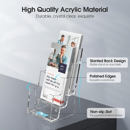 4 Tier Brochure Holder, 8.5 x 11, Removable Divider, 1 Pack