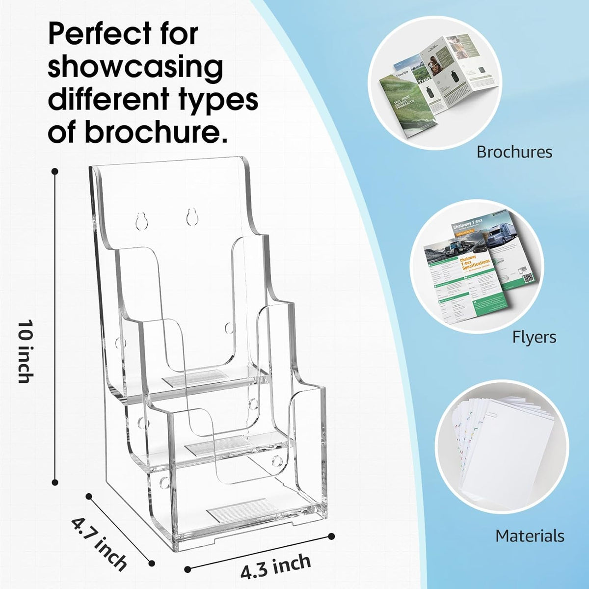 4 Tier Brochure Holder, 8.5 x 11, Removable Divider, 1 Pack