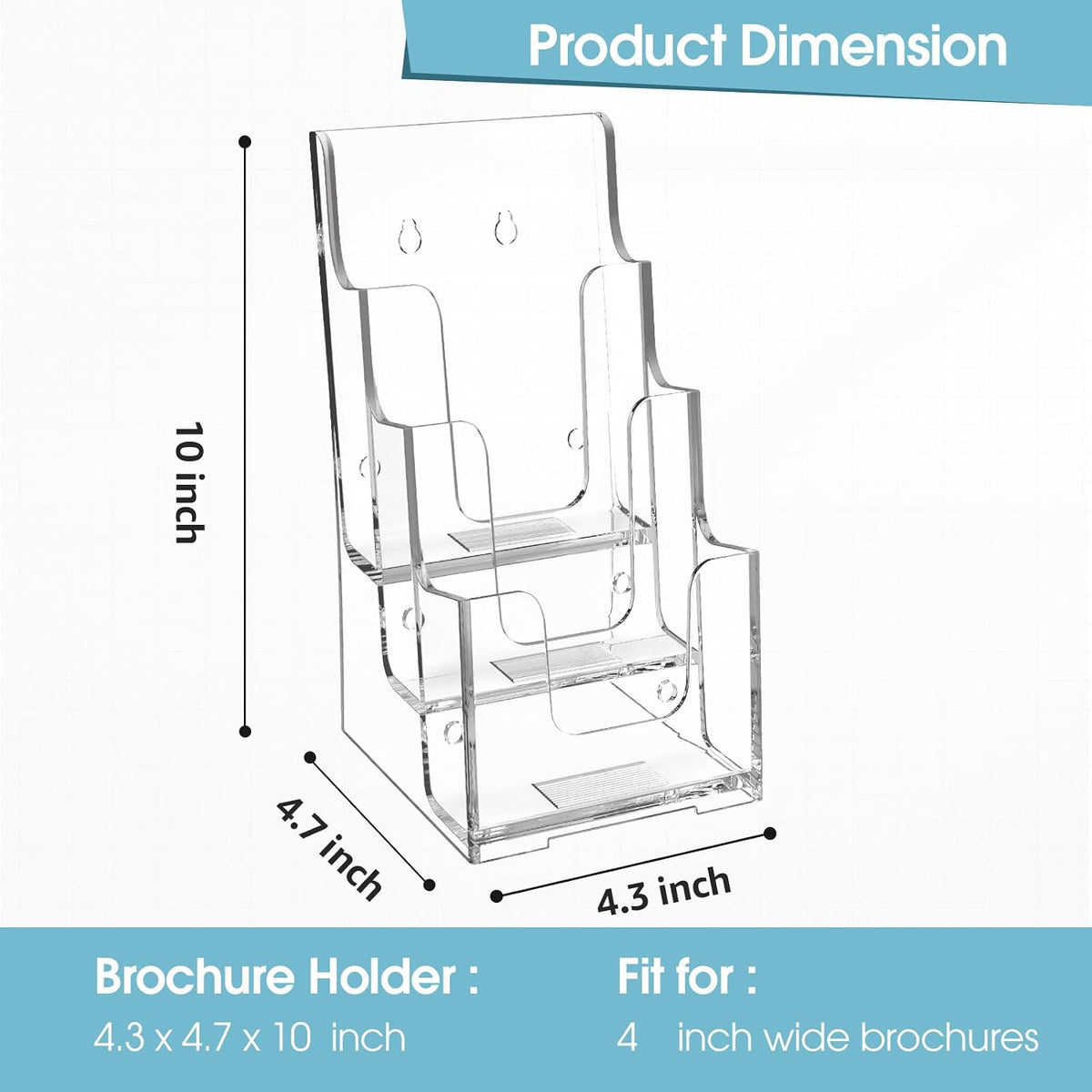 4 Tier Brochure Holder, 8.5 x 11, Removable Divider, 1 Pack