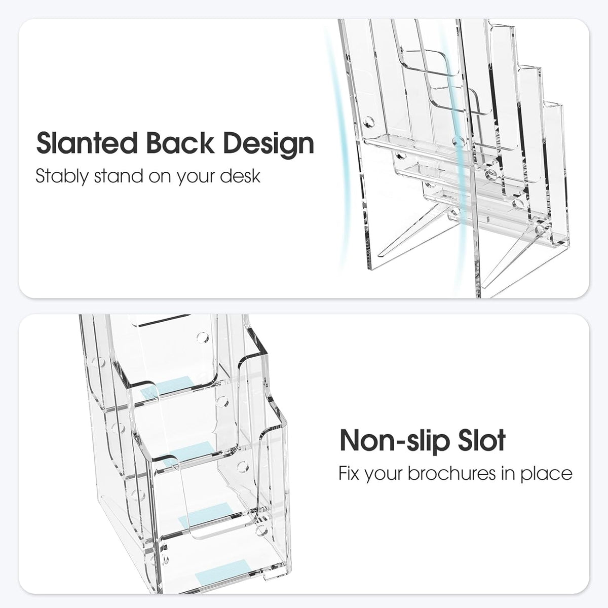 4 Tier Brochure Holder, 8.5 x 11, Removable Divider, 1 Pack