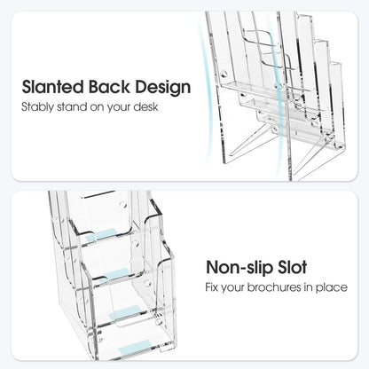 4 Tier Brochure Holder, 8.5 x 11, Removable Divider, 1 Pack