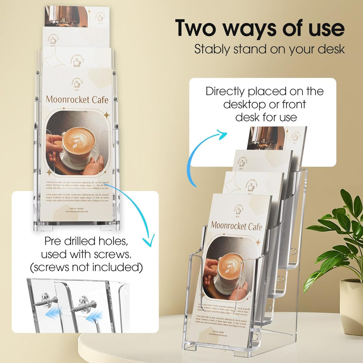 4 Tier Brochure Holder, 8.5 x 11, Removable Divider, 1 Pack