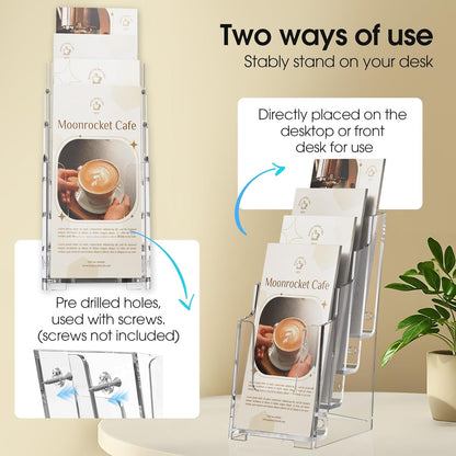 4 Tier Brochure Holder, 8.5 x 11, Removable Divider, 1 Pack