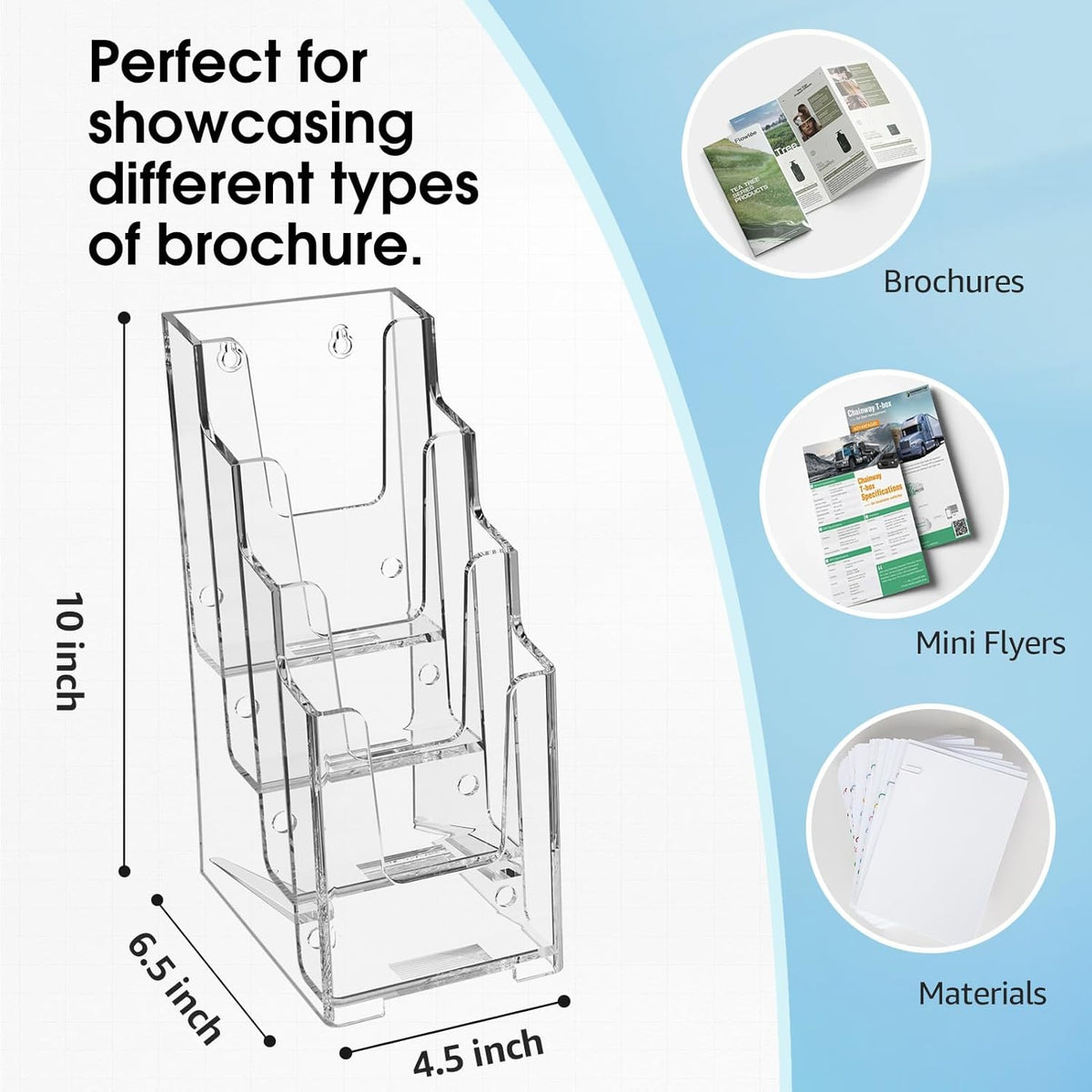 4 Tier Brochure Holder, 8.5 x 11, Removable Divider, 1 Pack