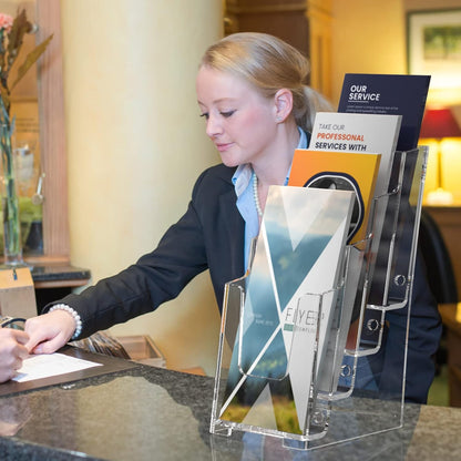 4 Tier Brochure Holder, 8.5 x 11, Removable Divider, 1 Pack
