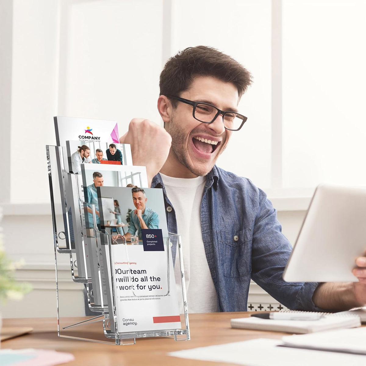 4 Tier Brochure Holder, 8.5 x 11, Removable Divider, 1 Pack