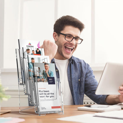 4 Tier Brochure Holder, 8.5 x 11, Removable Divider, 1 Pack
