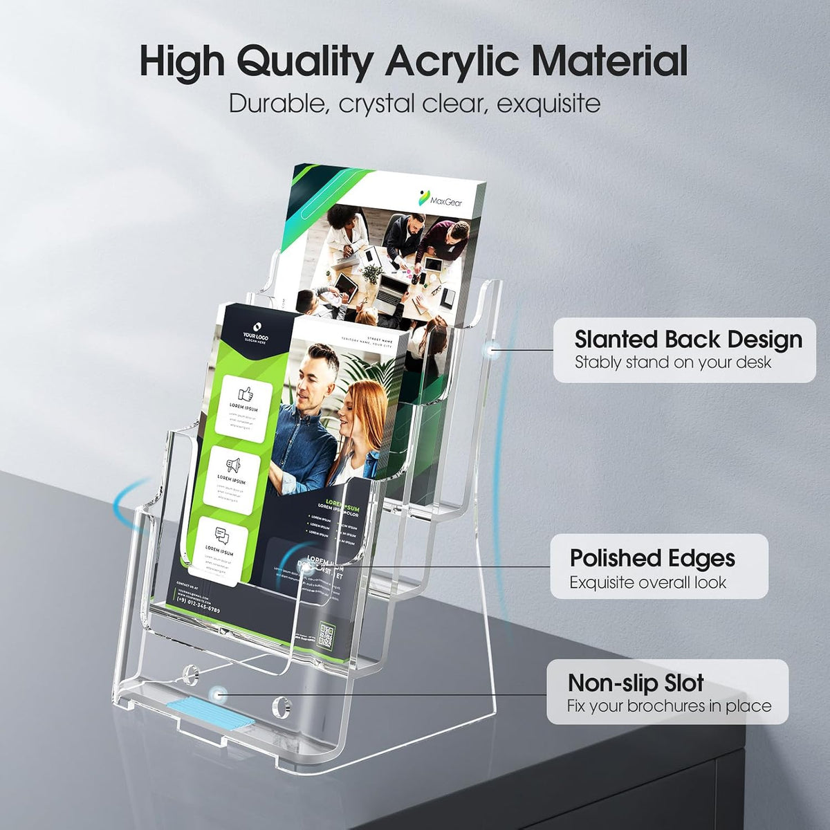4 Tier Brochure Holder, 8.5 x 11, Removable Divider, 1 Pack