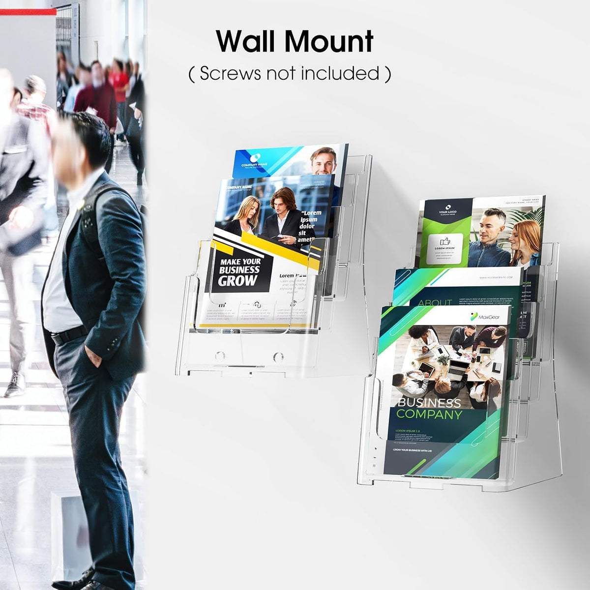 4 Tier Brochure Holder, 8.5 x 11, Removable Divider, 1 Pack
