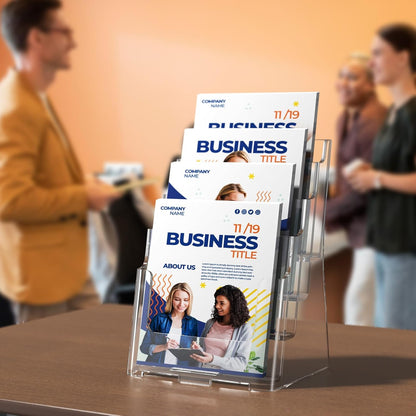 4 Tier Brochure Holder, 8.5 x 11, Removable Divider, 1 Pack