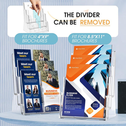 4 Tier Brochure Holder, 8.5 x 11, Removable Divider, 1 Pack