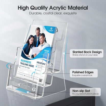4 Tier Brochure Holder, 8.5 x 11, Removable Divider, 1 Pack