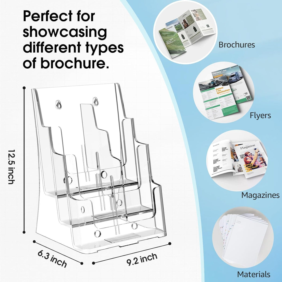 4 Tier Brochure Holder, 8.5 x 11, Removable Divider, 1 Pack