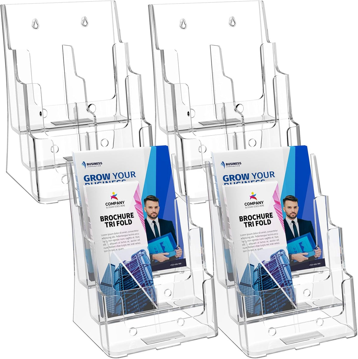 4 Tier Brochure Holder, 8.5 x 11, Removable Divider, 1 Pack