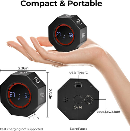 Rechargeable Pomodoro Timer, Small Gravity Timer (Space Gray)