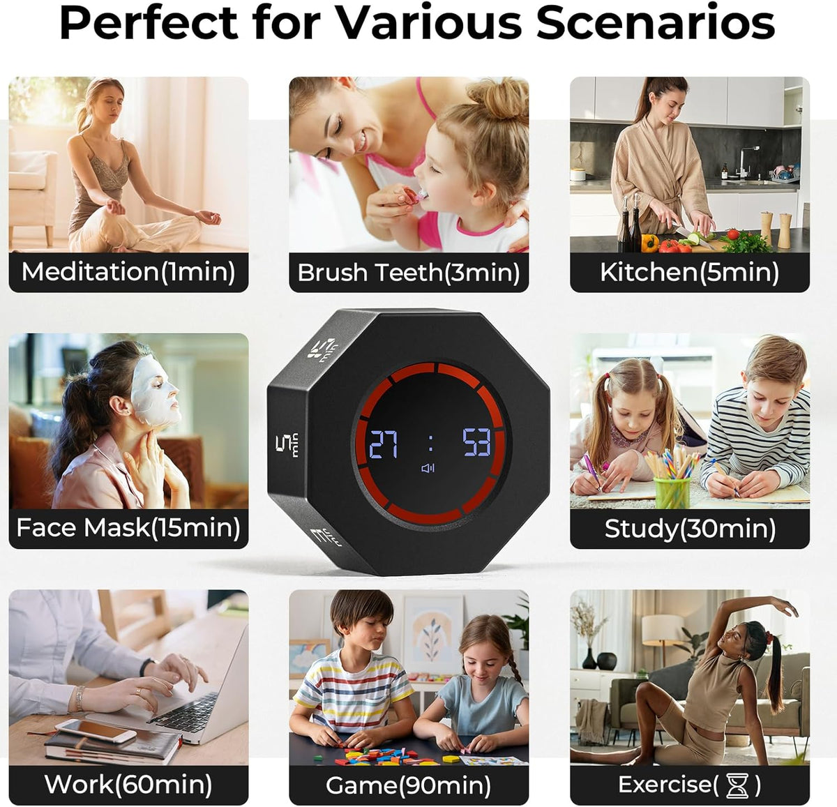 Rechargeable Pomodoro Timer, Small Gravity Timer (Space Gray)