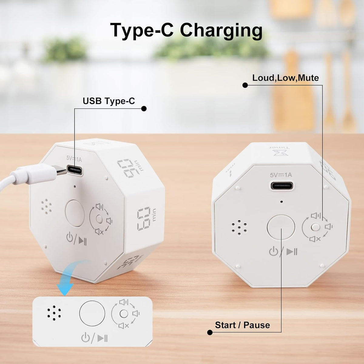 Rechargeable Pomodoro Timer, Small Gravity Timer (Space Gray)