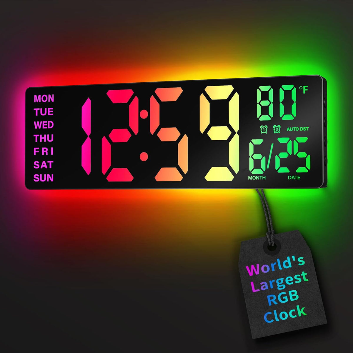 16.5" Large Digital Wall Clock with BT Sync,11 RGB Lights