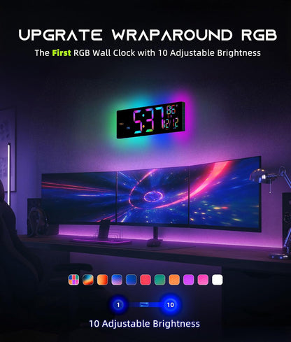 16.5" Large Digital Wall Clock with BT Sync,11 RGB Lights