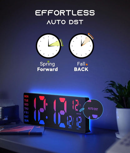16.5" Large Digital Wall Clock with BT Sync,11 RGB Lights