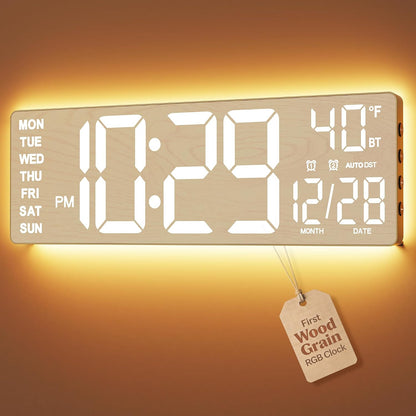 16.5" Large Digital Wall Clock with BT Sync,11 RGB Lights