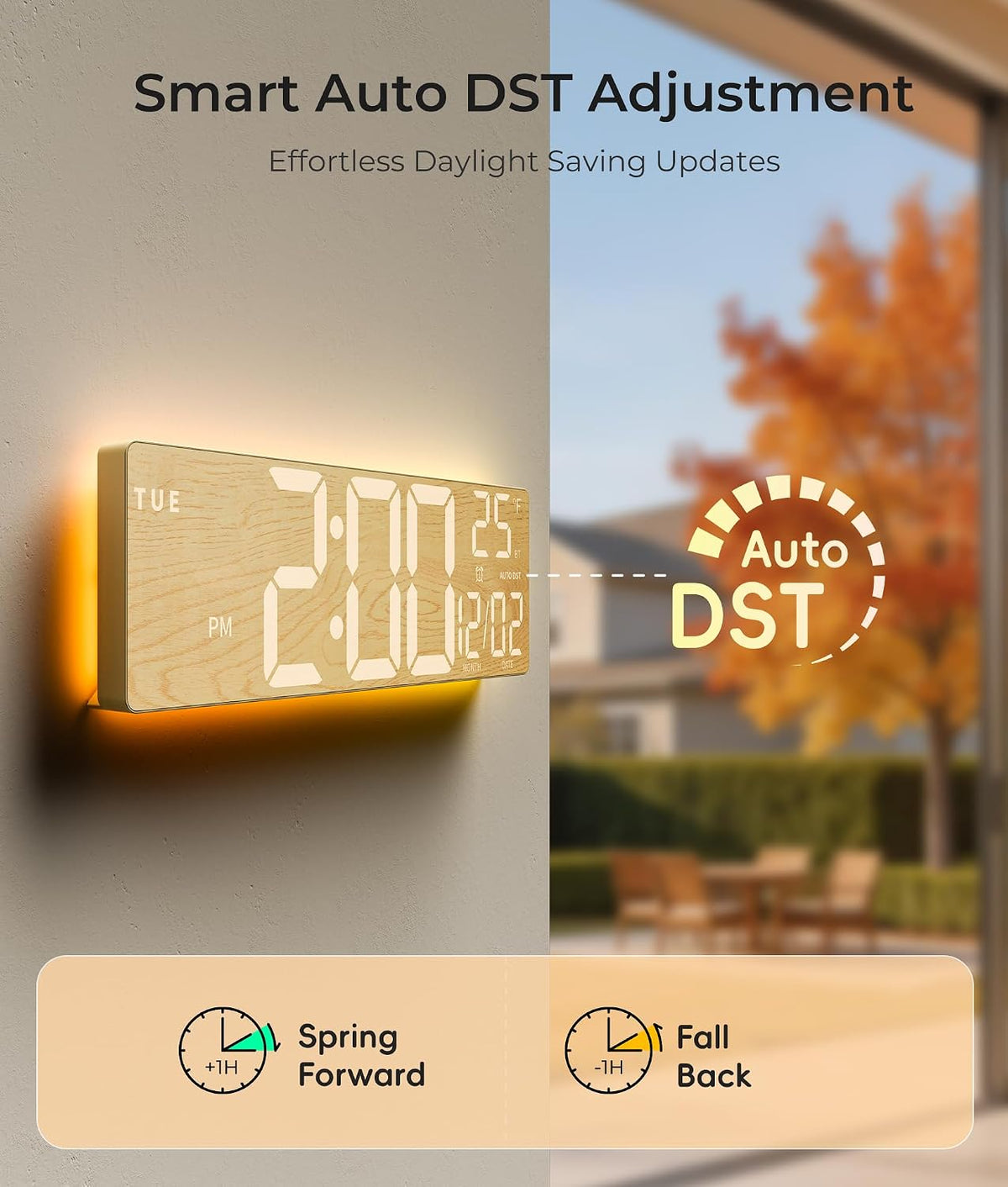 16.5" Large Digital Wall Clock with BT Sync,11 RGB Lights