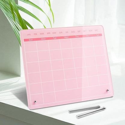 Calendar Dry Erase Board,12"X10",Acrylic Desk Calendar with Stand,Pink Dry Erase Board for Home Office School