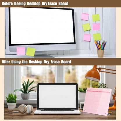 Calendar Dry Erase Board,12"X10",Acrylic Desk Calendar with Stand,Pink Dry Erase Board for Home Office School