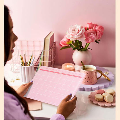 Calendar Dry Erase Board,12"X10",Acrylic Desk Calendar with Stand,Pink Dry Erase Board for Home Office School