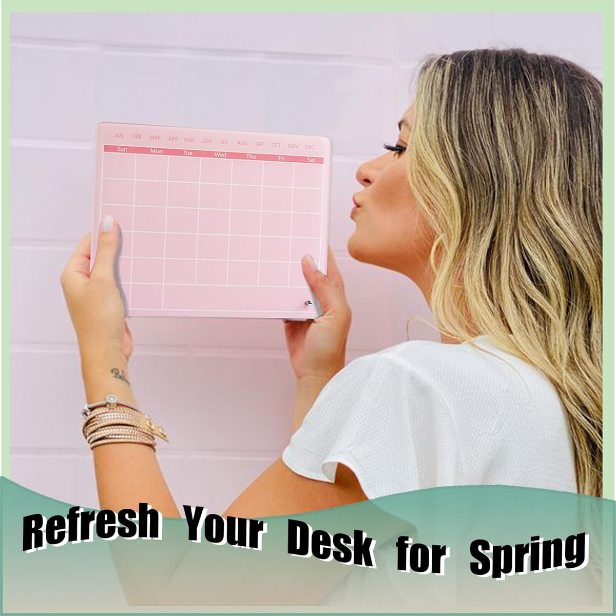 Calendar Dry Erase Board,12"X10",Acrylic Desk Calendar with Stand,Pink Dry Erase Board for Home Office School