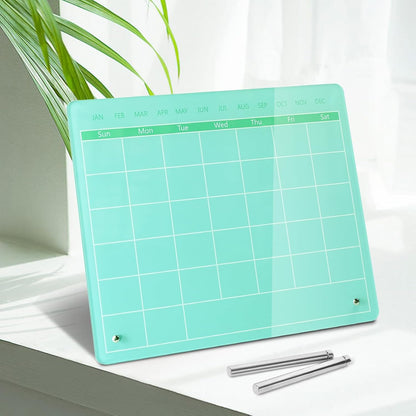 Calendar Dry Erase Board,12"X10",Acrylic Desk Calendar with Stand,Pink Dry Erase Board for Home Office School