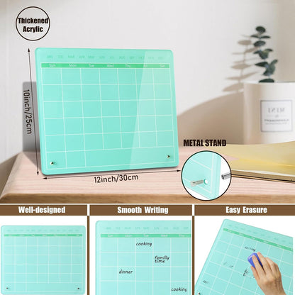 Calendar Dry Erase Board,12"X10",Acrylic Desk Calendar with Stand,Pink Dry Erase Board for Home Office School