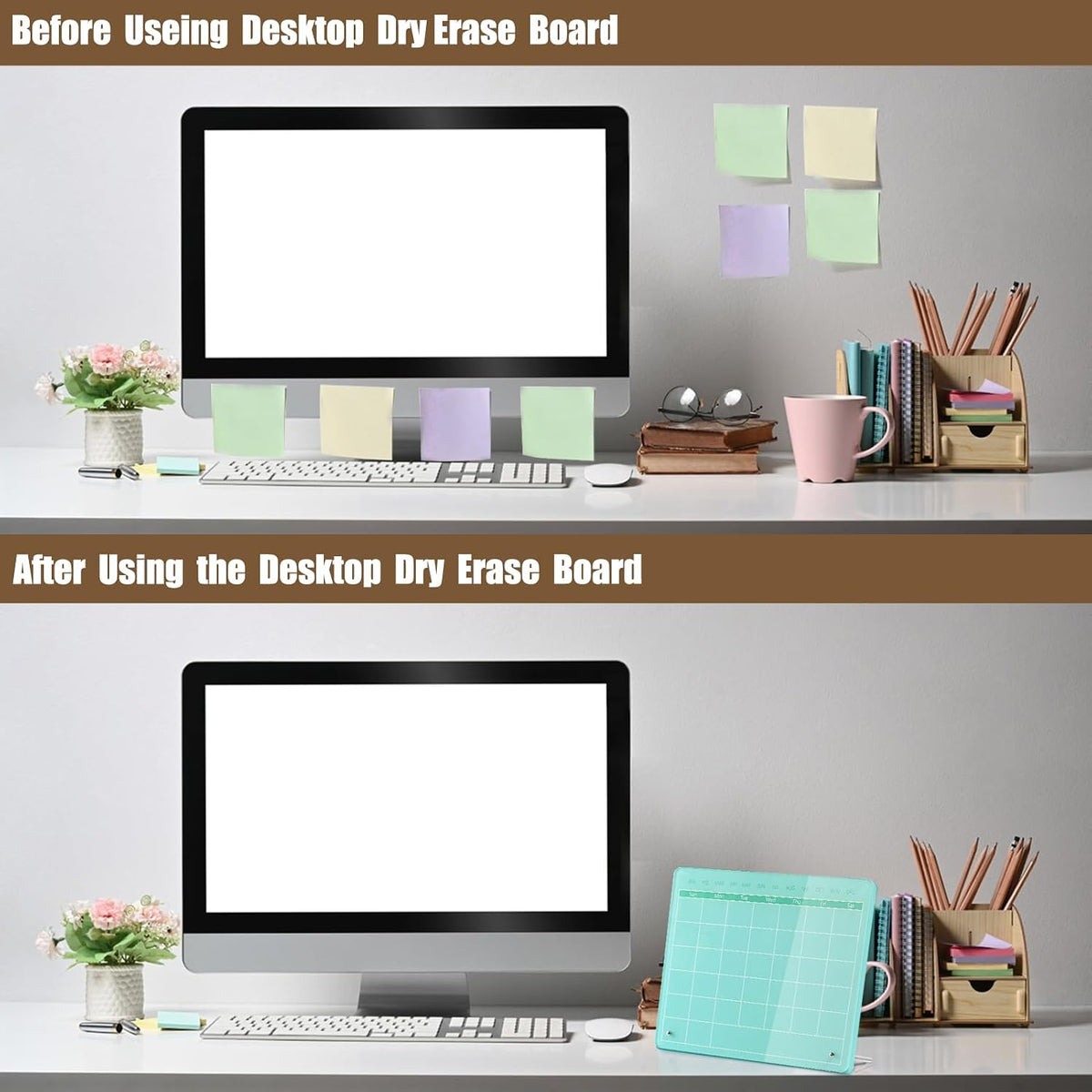 Calendar Dry Erase Board,12"X10",Acrylic Desk Calendar with Stand,Pink Dry Erase Board for Home Office School
