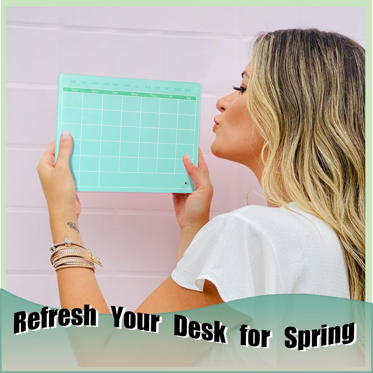 Calendar Dry Erase Board,12"X10",Acrylic Desk Calendar with Stand,Pink Dry Erase Board for Home Office School