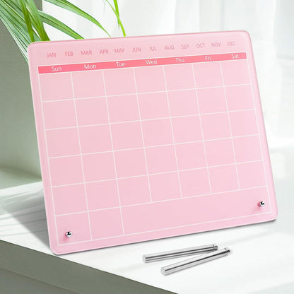 Calendar Dry Erase Board,12"X10",Acrylic Desk Calendar with Stand,Pink Dry Erase Board for Home Office School