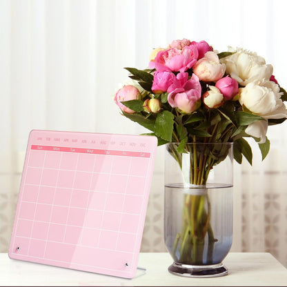Calendar Dry Erase Board,12"X10",Acrylic Desk Calendar with Stand,Pink Dry Erase Board for Home Office School