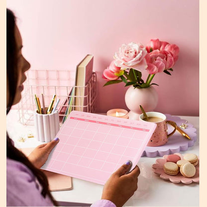 Calendar Dry Erase Board,12"X10",Acrylic Desk Calendar with Stand,Pink Dry Erase Board for Home Office School