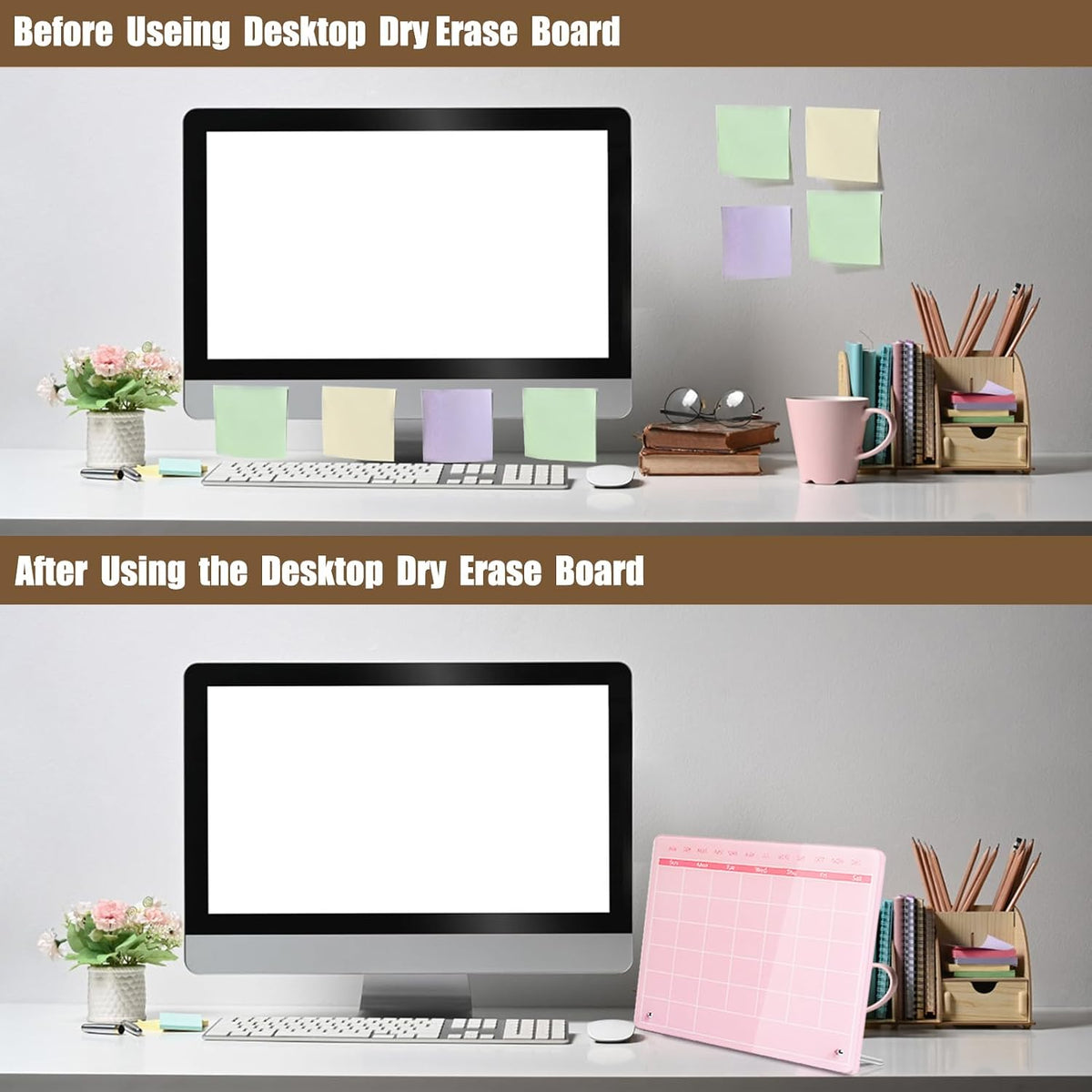 Calendar Dry Erase Board,12"X10",Acrylic Desk Calendar with Stand,Pink Dry Erase Board for Home Office School