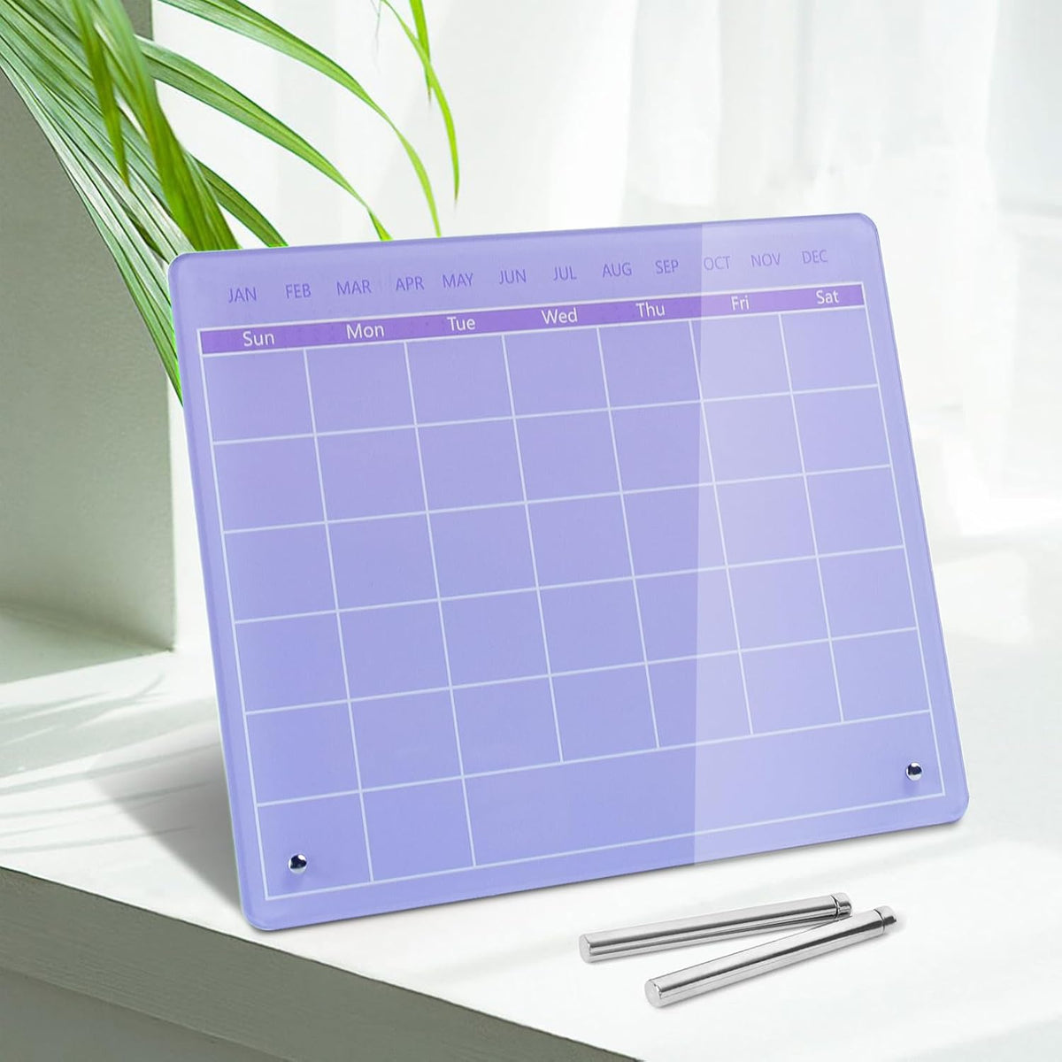 Calendar Dry Erase Board,12"X10",Acrylic Desk Calendar with Stand,Pink Dry Erase Board for Home Office School
