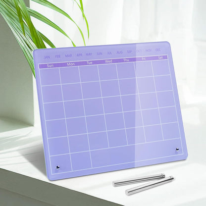 Calendar Dry Erase Board,12"X10",Acrylic Desk Calendar with Stand,Pink Dry Erase Board for Home Office School