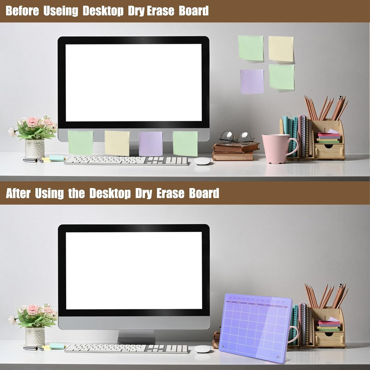 Calendar Dry Erase Board,12"X10",Acrylic Desk Calendar with Stand,Pink Dry Erase Board for Home Office School