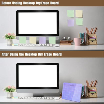 Calendar Dry Erase Board,12"X10",Acrylic Desk Calendar with Stand,Pink Dry Erase Board for Home Office School